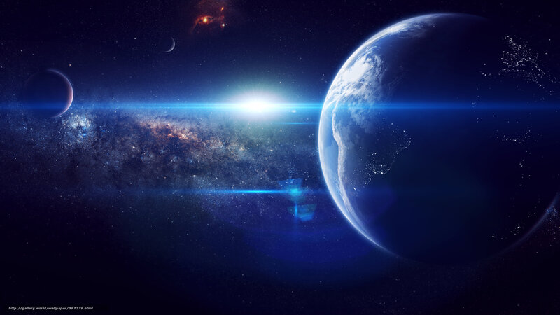 Earth from Space — Blue, Dramatic, Night, Digital Art, Planet, Stars, Galaxy