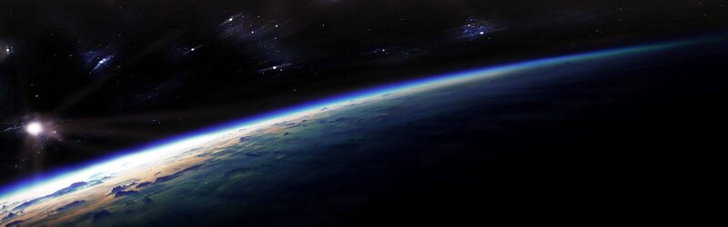 Earth from Space — Blue, Dramatic, Night, Digital Art, Planet, Stars, Sun