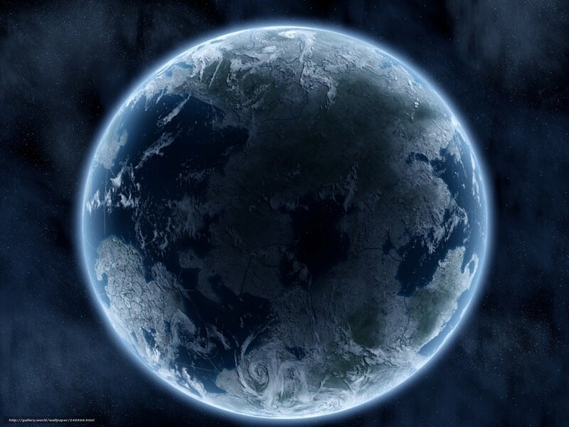 Earth from Space — Blue, Dramatic, Night, Digital Art, Planet, Stars