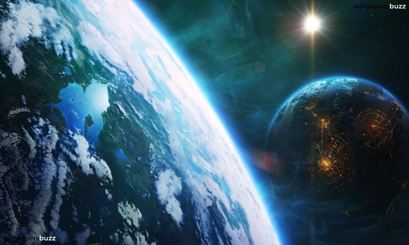 Earth from Space — Blue, Dramatic, Night, Digital Art, Planet