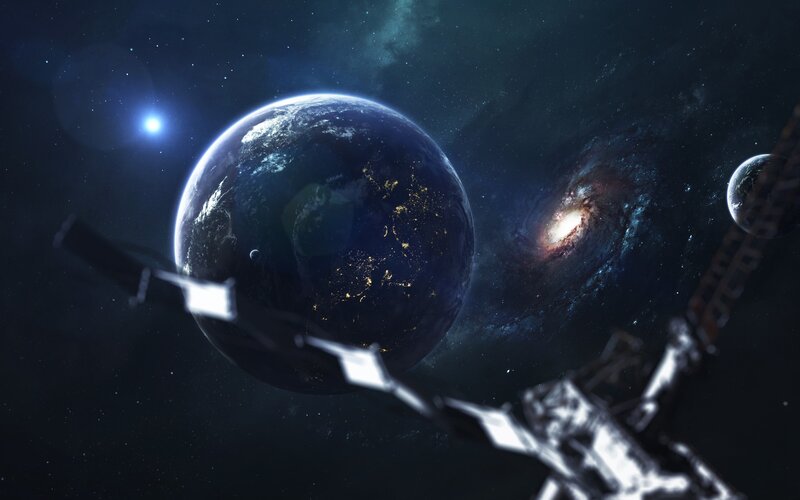 Earth from Space — Blue, Dramatic, Night, Digital Art, Satellite