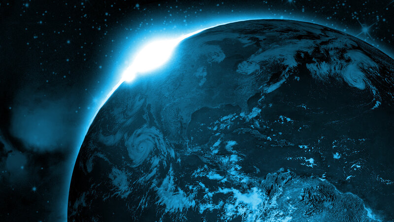 Earth from Space — Blue, Dramatic, Night, Digital Art, Stars, Clouds, Ocean
