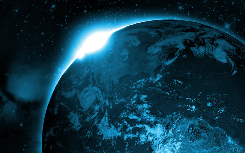 Earth from Space — Blue, Dramatic, Night, Digital Art, Stars, Clouds
