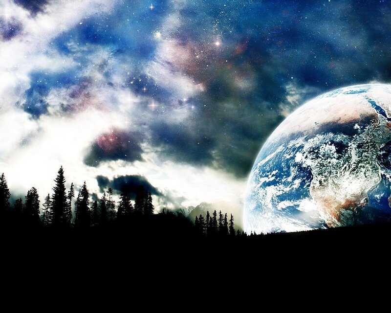 Earth from Space — Blue, Dramatic, Night, Digital Art