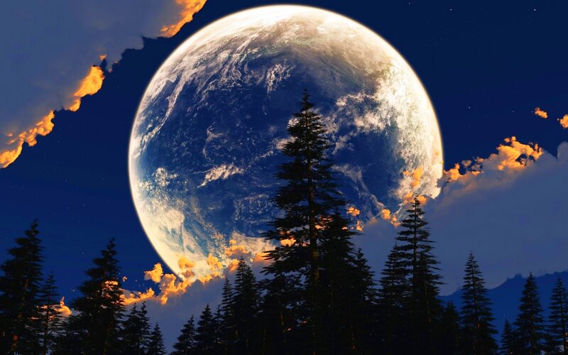 Earth from Space — Blue, Dramatic, Night, Digital Art, Trees, Clouds