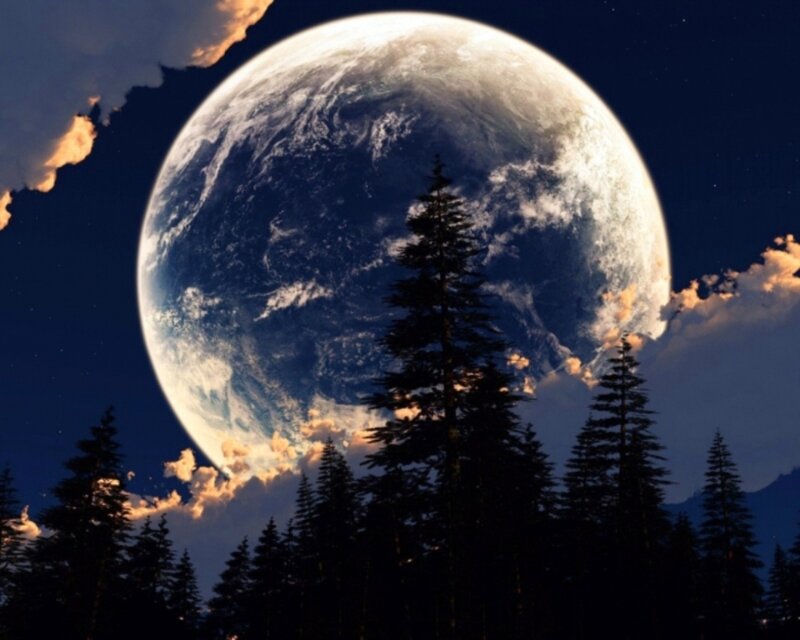 Earth from Space — Blue, Dramatic, Night, Digital Art, Trees