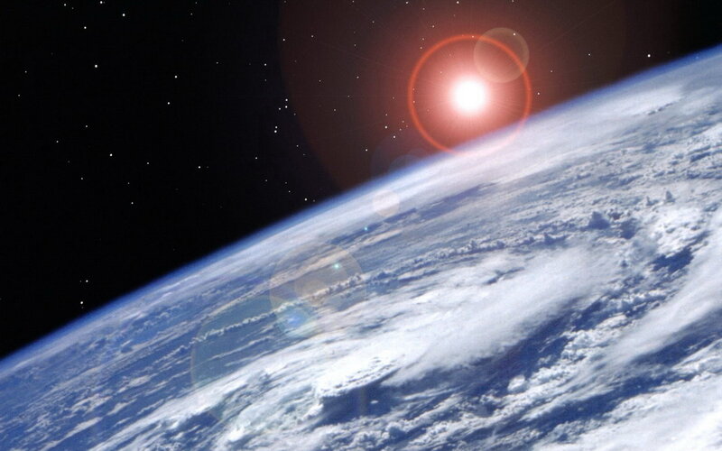 Earth from Space — Blue, Dramatic, Night, Photograph, Sun, Clouds