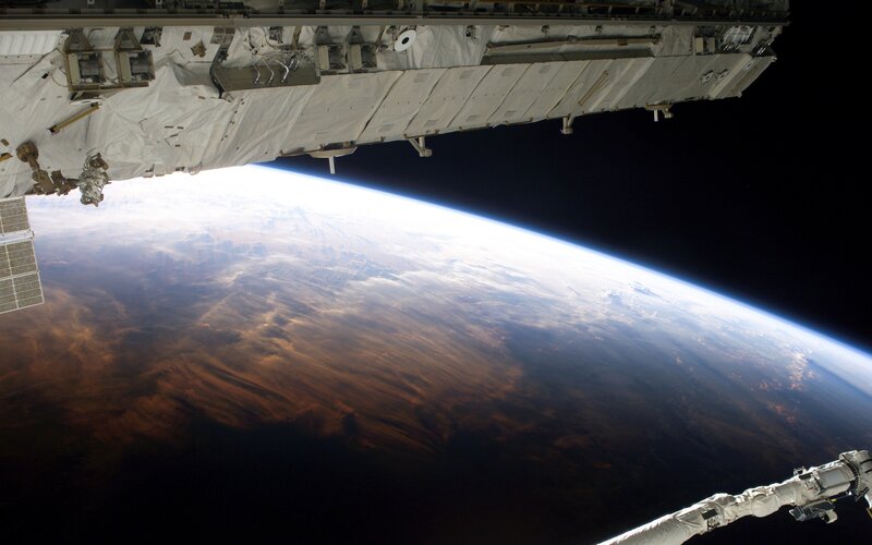 Earth from Space — Blue, Dramatic, Photograph, Space Station, Solar Panel
