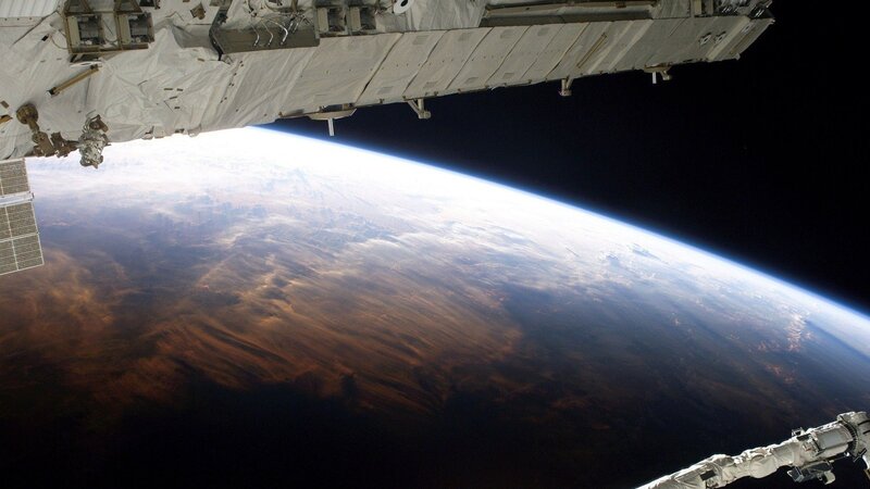 Earth from Space — Blue, Dramatic, Photograph, Space Station, Solar Panels
