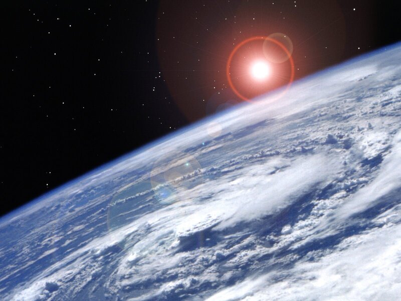 Earth from Space — Blue, Dramatic, Photograph, Sun, Clouds, Stars