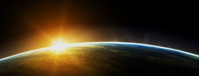 Earth from Space — Blue, Dramatic, Sunrise, 3d Render, Sun, Atmosphere, Clouds