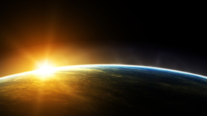 Earth from Space — Blue, Dramatic, Sunrise, 3d Render, Sun, Atmosphere
