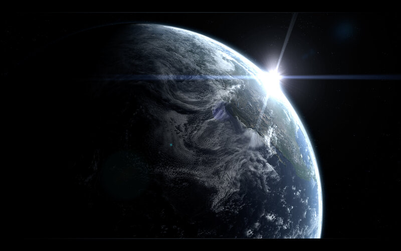Earth from Space — Blue, Dramatic, Sunrise, 3d Render, Sun, Clouds, Ocean, White
