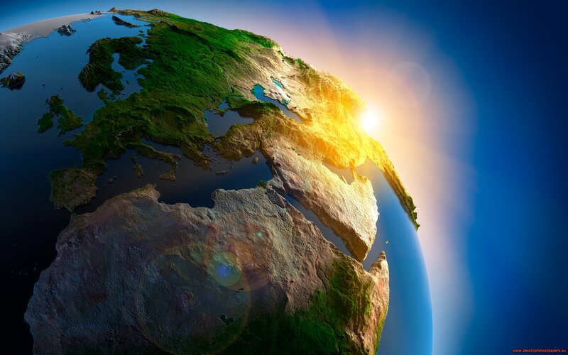 Earth from Space — Blue, Dramatic, Sunrise, 3d Render, Sun, Continent, Ocean