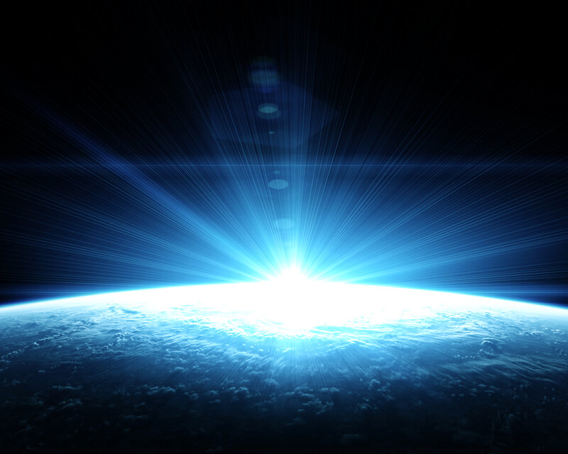Earth from Space — Blue, Dramatic, Sunrise, Digital Art, Clouds