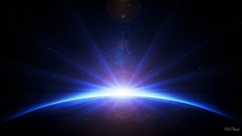 Earth from Space — Blue, Dramatic, Sunrise, Digital Art, Stars