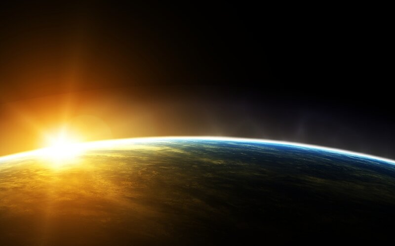 Earth from Space — Blue, Dramatic, Sunrise, Digital Art, Sun, Atmosphere, Horizon, Gold, Black