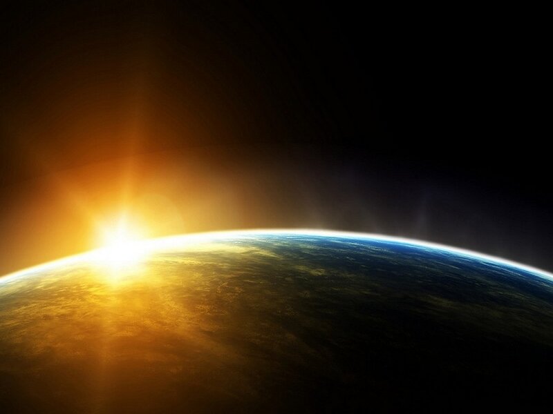 Earth from Space — Blue, Dramatic, Sunrise, Digital Art, Sun, Atmosphere