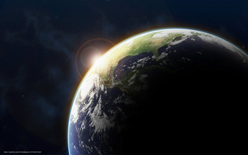 Earth from Space — Blue, Dramatic, Sunrise, Digital Art, Sun, Clouds, Continent