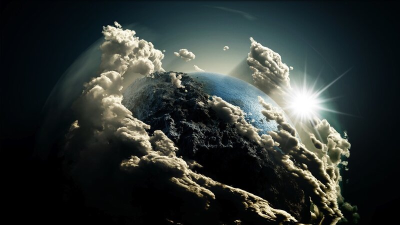 Earth from Space — Blue, Dramatic, Sunrise, Digital Art, Sun, Clouds