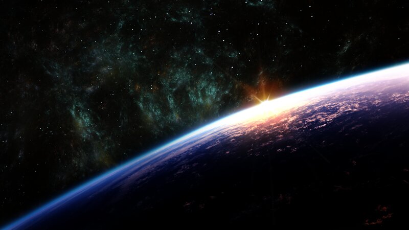 Earth from Space — Blue, Dramatic, Sunrise, Digital Art, Sun, Stars