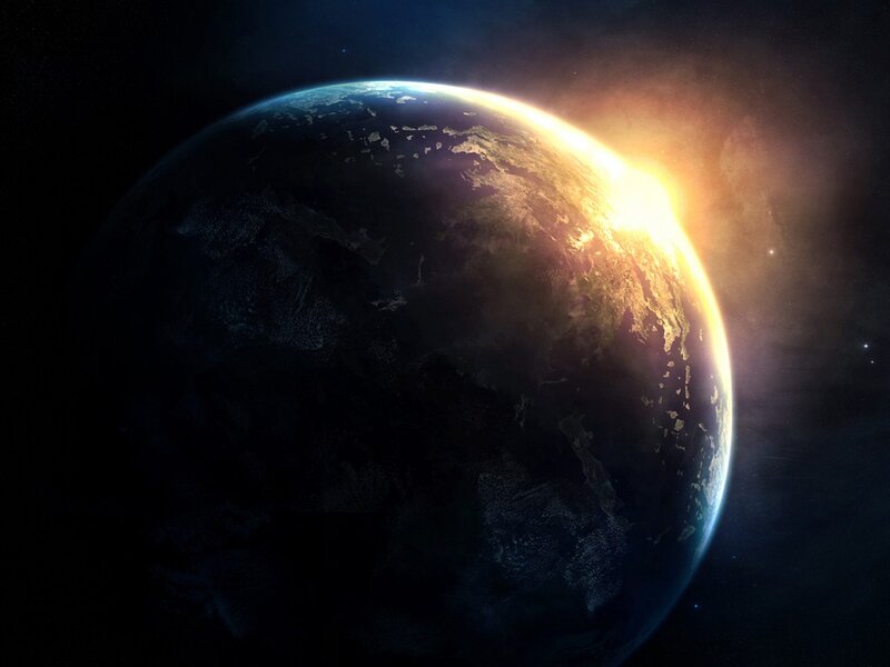 Earth from Space — Blue, Dramatic, Sunrise, Digital Art, Sun