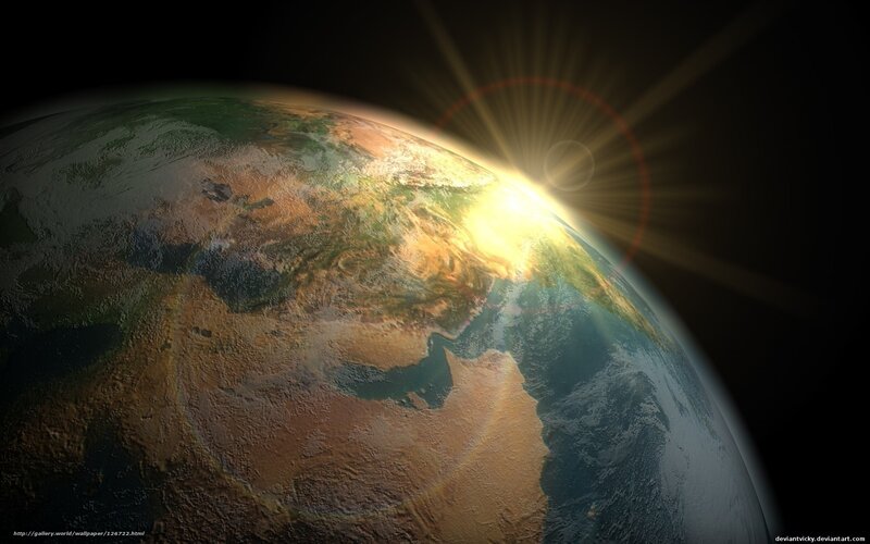 Earth from Space — Blue, Dramatic, Sunrise, Digital Art
