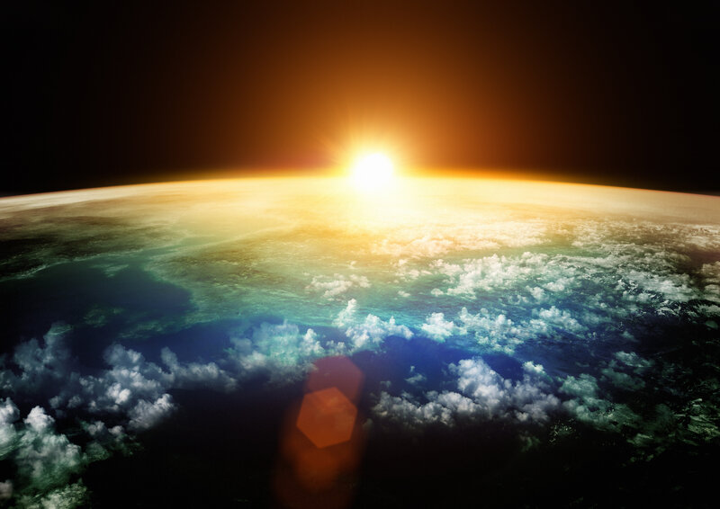 Earth from Space — Blue, Dramatic, Sunrise, Photograph, Sun, Clouds, Ocean