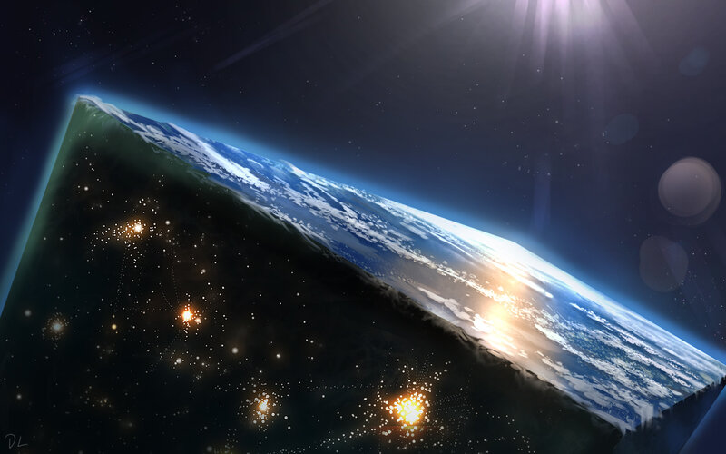 Earth from Space — Blue, Dramatic, Sunset, Digital Art, Stars