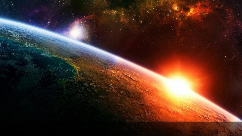 Earth from Space — Blue, Dramatic, Sunset, Digital Art, Sun