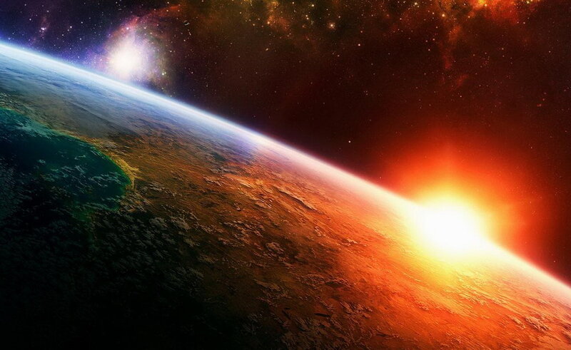 Earth from Space — Blue, Dramatic, Sunset, Digital Art