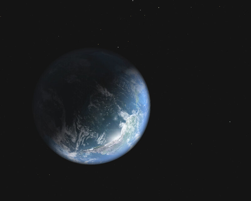 Earth from Space — Blue, Serene, 3d Render, Planet, Clouds, Stars, White, Black