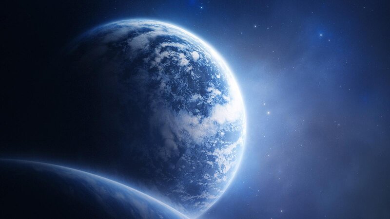 Earth from Space — Blue, Serene, 3d Render, Planet, Clouds, Stars, White