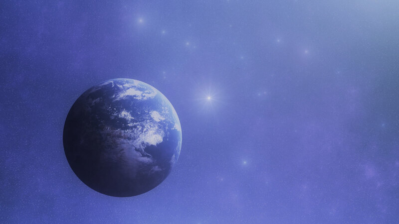 Earth from Space — Blue, Serene, 3d Render, Planet, Stars, Sun
