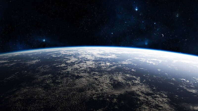 Earth from Space — Blue, Serene, 3d Render, Stars, Clouds, Moon