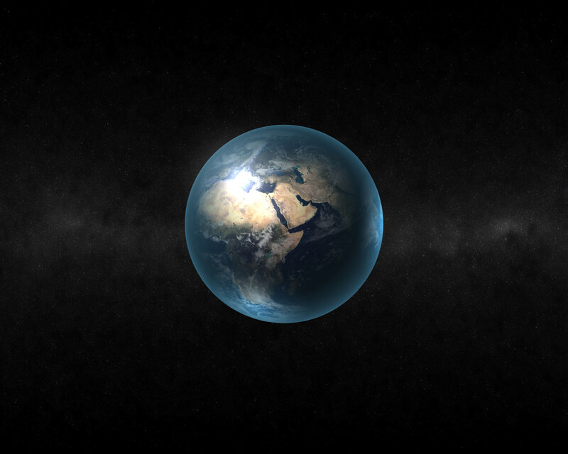 Earth from Space — Blue, Serene, 3d Render, Stars, Continent, Ocean, Black, White