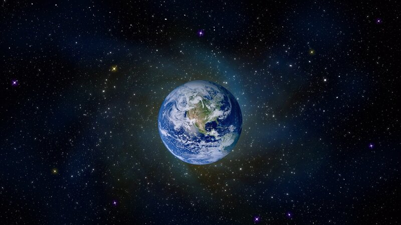 Earth from Space — Blue, Serene, 3d Render, Stars, Planet, White, Black