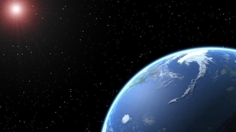 Earth from Space — Blue, Serene, 3d Render, Sun, Stars, Clouds