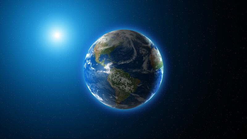 Earth from Space — Blue, Serene, 3d Render, Sun, Stars