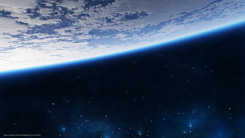 Earth from Space — Blue, Serene, Digital Art, Clouds, Stars