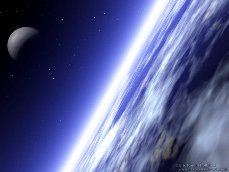 Earth from Space — Blue, Serene, Digital Art, Moon