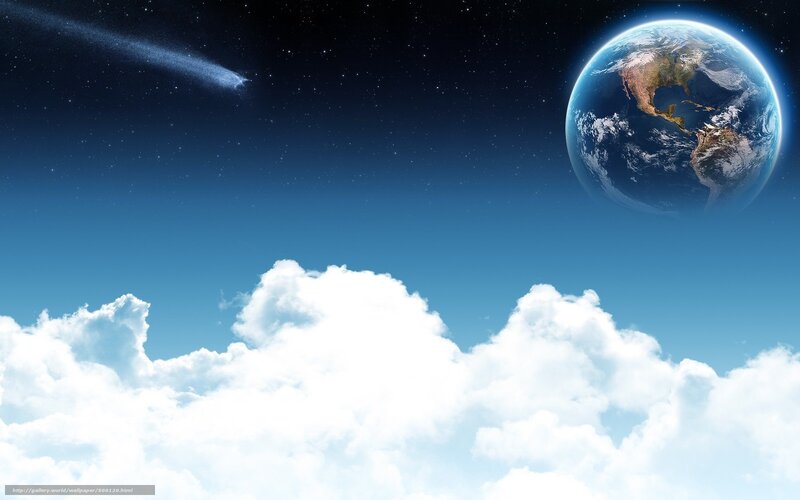 Earth from Space — Blue, Serene, Digital Art, Planet, Comet