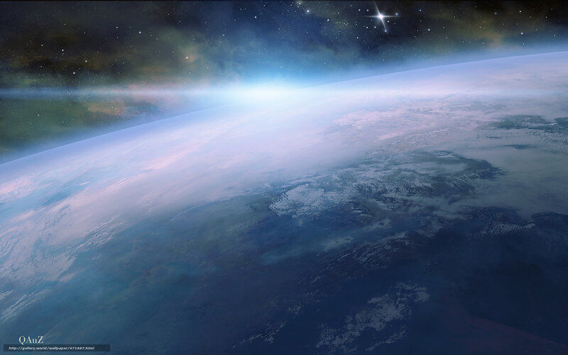 Earth from Space — Blue, Serene, Digital Art, Stars, Clouds, Atmosphere