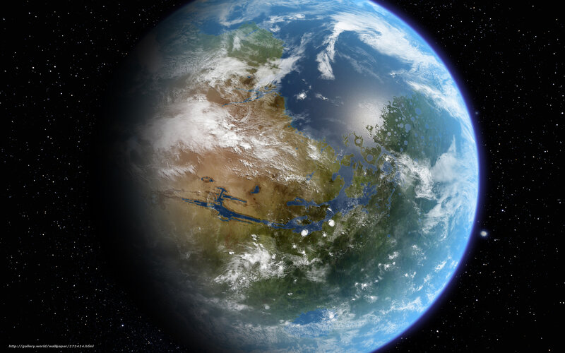 Earth from Space — Blue, Serene, Digital Art, Stars, Clouds, Ocean