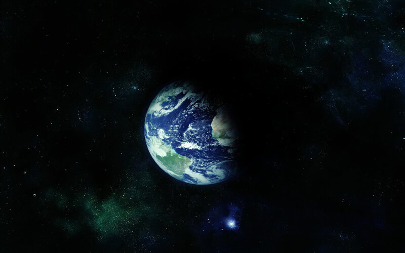 Earth from Space — Blue, Serene, Digital Art, Stars, Galaxy, Clouds, Green