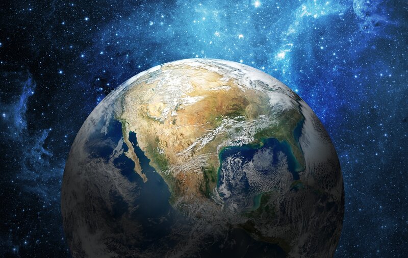 Earth from Space — Blue, Serene, Digital Art, Stars, Galaxy, Clouds