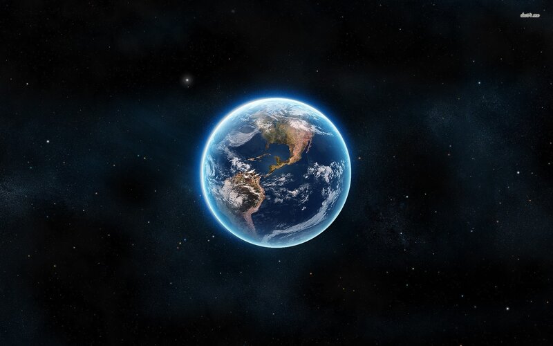 Earth from Space — Blue, Serene, Digital Art, Stars, Planet, Clouds