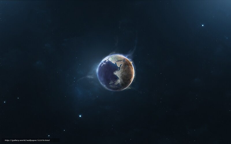 Earth from Space — Blue, Serene, Digital Art, Stars