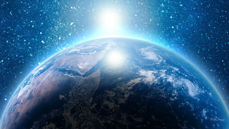Earth from Space — Blue, Serene, Digital Art, Sun