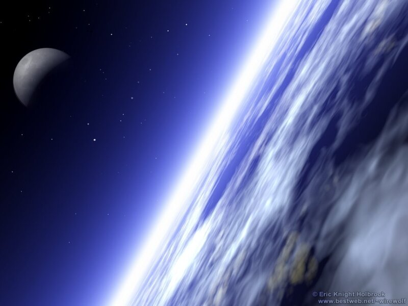 Earth from Space — Blue, Serene, Night, 3d Render, Moon, Stars
